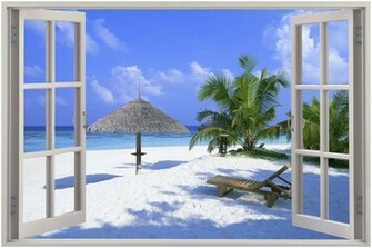 Huge 3d Window Exotic Beach Wall Stickers Film Mural Art Decal