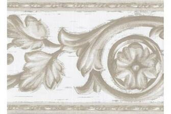 Olive Green White Molding Swirls Wallpaper Border
