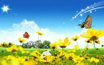 Funmozar Spring Flowers And Butterflies Wallpaper