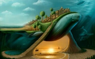 Cave Surreal Wallpaper Stairways Town