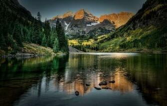Wallpaper Maroon Bells Colorado Lake Mountains Landscape