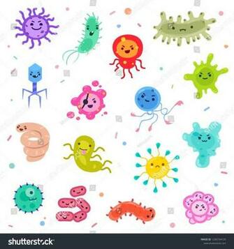 Cute Germ Bacteria And Viruses Set Characters Smile Wickedly