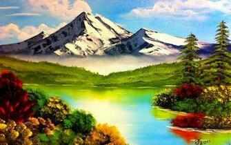 Bob Ross Spring Paintings Mountain River Other