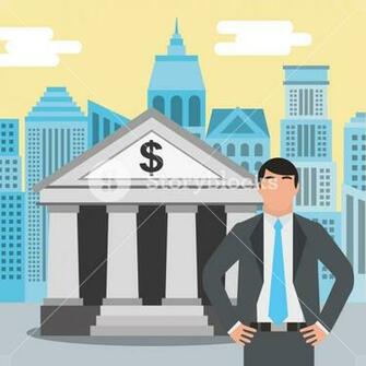 Businessman Standing At The Bank Building Finance Institution With