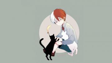 Cute Kid Shouto Todoroki And Kittens Art Wallpaper