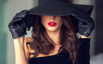 Brunette Girl Hat Lipstick Model Woman Wallpaper