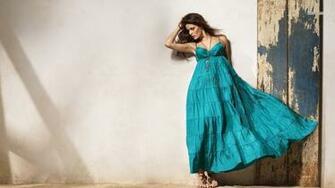 Brunette With A Blue Summer Dress Wallpaper Girl