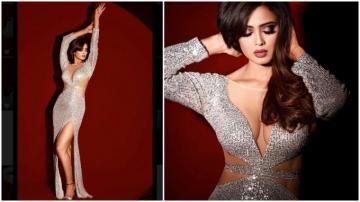Shweta Tiwari In Sequinned Thigh Slit Bodycon Gown Sets The