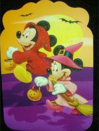 Mickey And Minnie Mouse Heading For Halloween Party Wallpaper