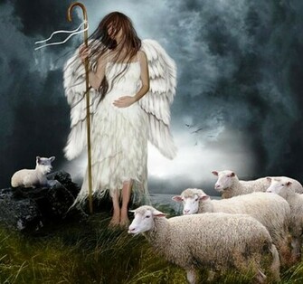 Guardian Angel En De Schapen Wallpaper