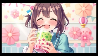 Cute Anime Girl Drinking Boba Wallpaper