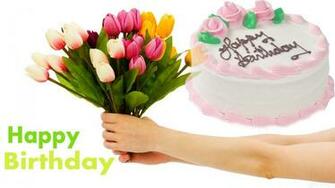 Happy BirtHDay Cake And Flowers Wallpaper HD