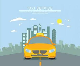 Yellow Taxi With City Background Illustration Vector Art