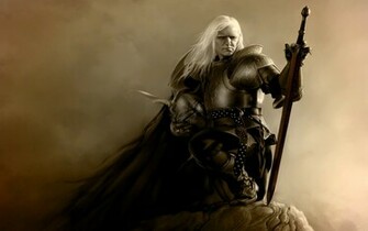 Knight Kneeling On A Rock Wallpaper Fantasy