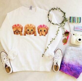 Sweater Cute Fashion Girly Emoji Print Wheretoget