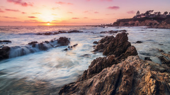 California Usa Beach Scenery Sunset Corona Del Mar 4k Wallpaper