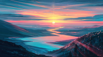 Sunset Scenery River Digital Art 4k Pc HD Wallpaper