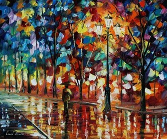 Leonid Afremov De Man Alleen Paraplu Wallpaper