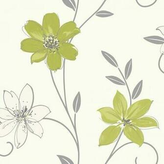 Want Wallpaper Luciana Flower Floral Leaf Motif Green White Metallic