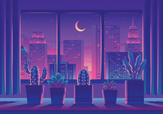 Cozy Room With City Landscape From Window Illustration Wallpaper