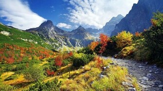 Slovakia Tatra Mountains Autumn Blue Clouds Wallpaper