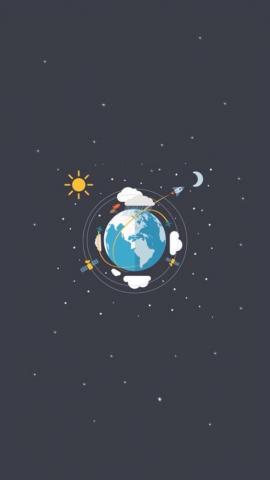 Earth Satellites Sun Moon Illustration iPhone Wallpaper Space