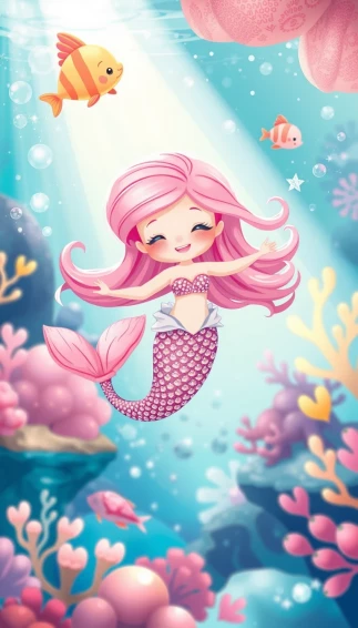 Cute Pink Mermaid Wallpaper