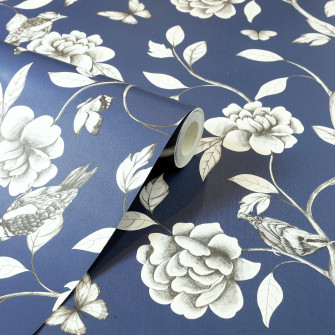 Rose Garden Navy Wallpaper