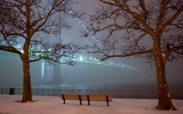 Wallpaper San Francisco Bridge Snow Bench Luoghi