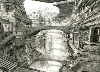 Building Mitauzo Monochrome Original Scenic Sketch