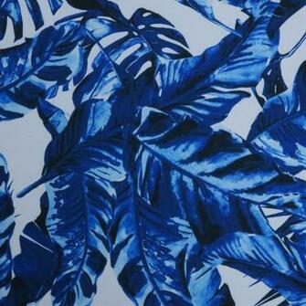Cerulean Blue Leaves Printed On White Background Silk Fashion