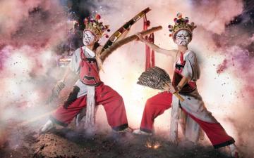 Wallpaper Chinese Culture Dance Mask Firecracker HD