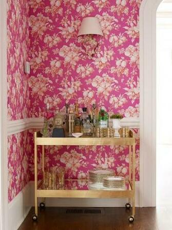 Flower Pink Wallpaper Gold Bar Cart Better Decorating Bible