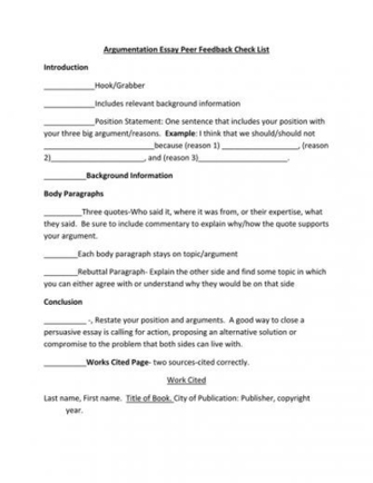Argumentation Essay Peer Check List Introduction