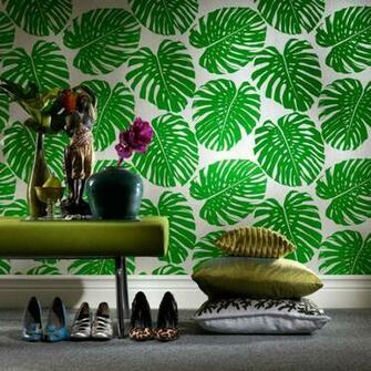 Shipping Fresh Green Banana Leaf Wallpaper Velvet Flocking End
