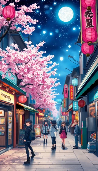 Japanese Anime Street 1080p Wallpaper