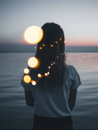 Fairy Lights On Single Girl Wallpaper