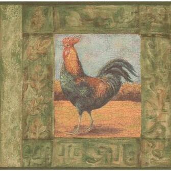 Norwall Cracked Green Frame Painting Of Rooster Vintage Prepasted