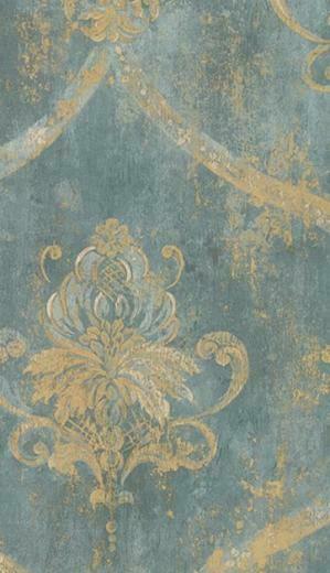 Wallpaperfaux Aqua Blue Large Damasks Medallions Wallpaper