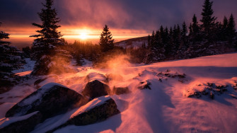 Winter Snow Sunset Laptop Full HD 1080p 4k Wallpaper
