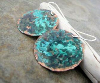 Hammered Copper Teal Earrings By Silversmack