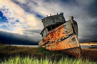Vintage Old Ship Grass Photography Desktop Landscape