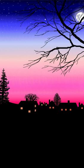 Afterglow Night Silhouette House Tree Wallpaper