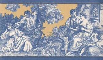 Blue Toile Wpb3339 Wallpaper Border Country Folk Borders