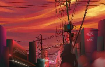 Wallpaper City Girl Background Dusk Digital Art Artwork