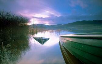 Sunset Lake Sinking Boat HD Wallpaper