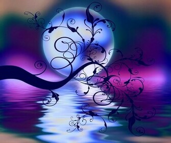 Swirly Branch A Silhouetted Against Moon And Water