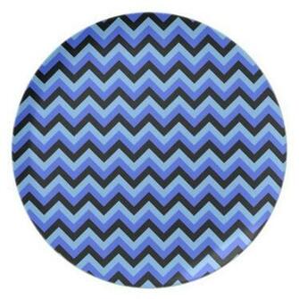 Blue And Black Zig Zag Stripes Plates