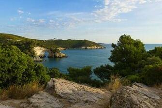 Photos Italy Vieste Costa Del Gargano Nature Sky Coast Stones Shrubs