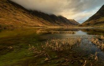 Wallpaper Autumn Grass Clouds Mountains Fog Lake Hills